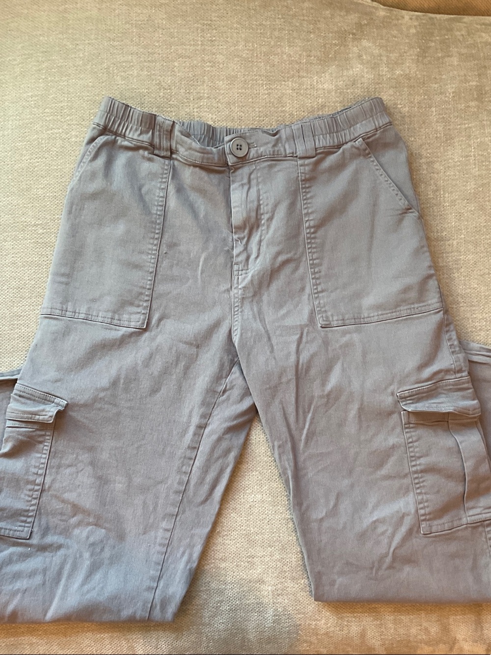 Lepunuo Women’s Gray Cargo Pants with Utility Pockets and Elastic Waist